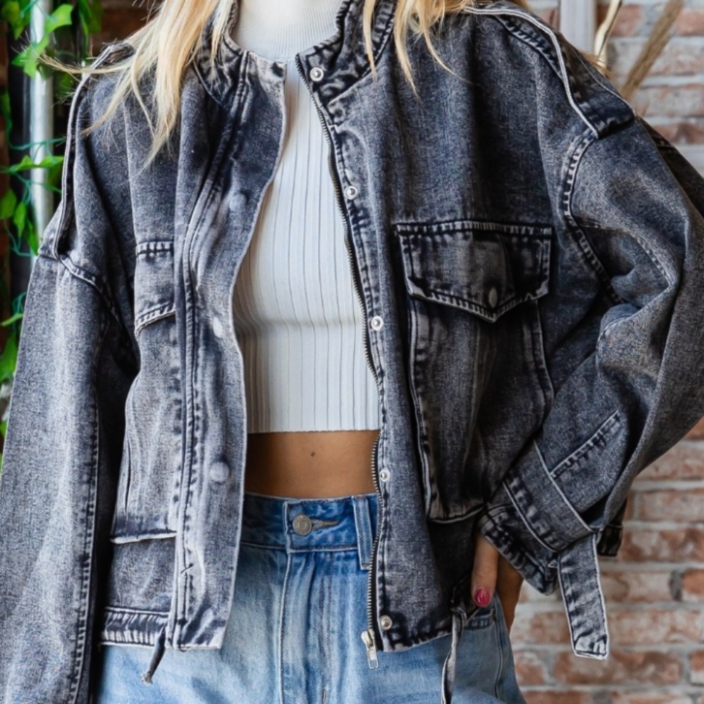 Washed Black Denim Jean Jacket - Unbranded